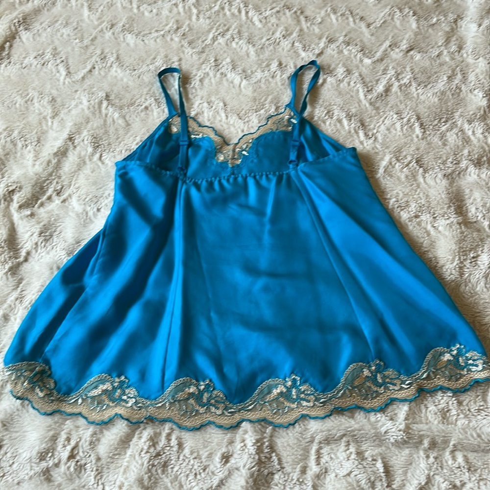 New Without Tag Y2K Express Turquoise 100%  Silk Camisole with Cream Lace Size S - Picture 4 of 8